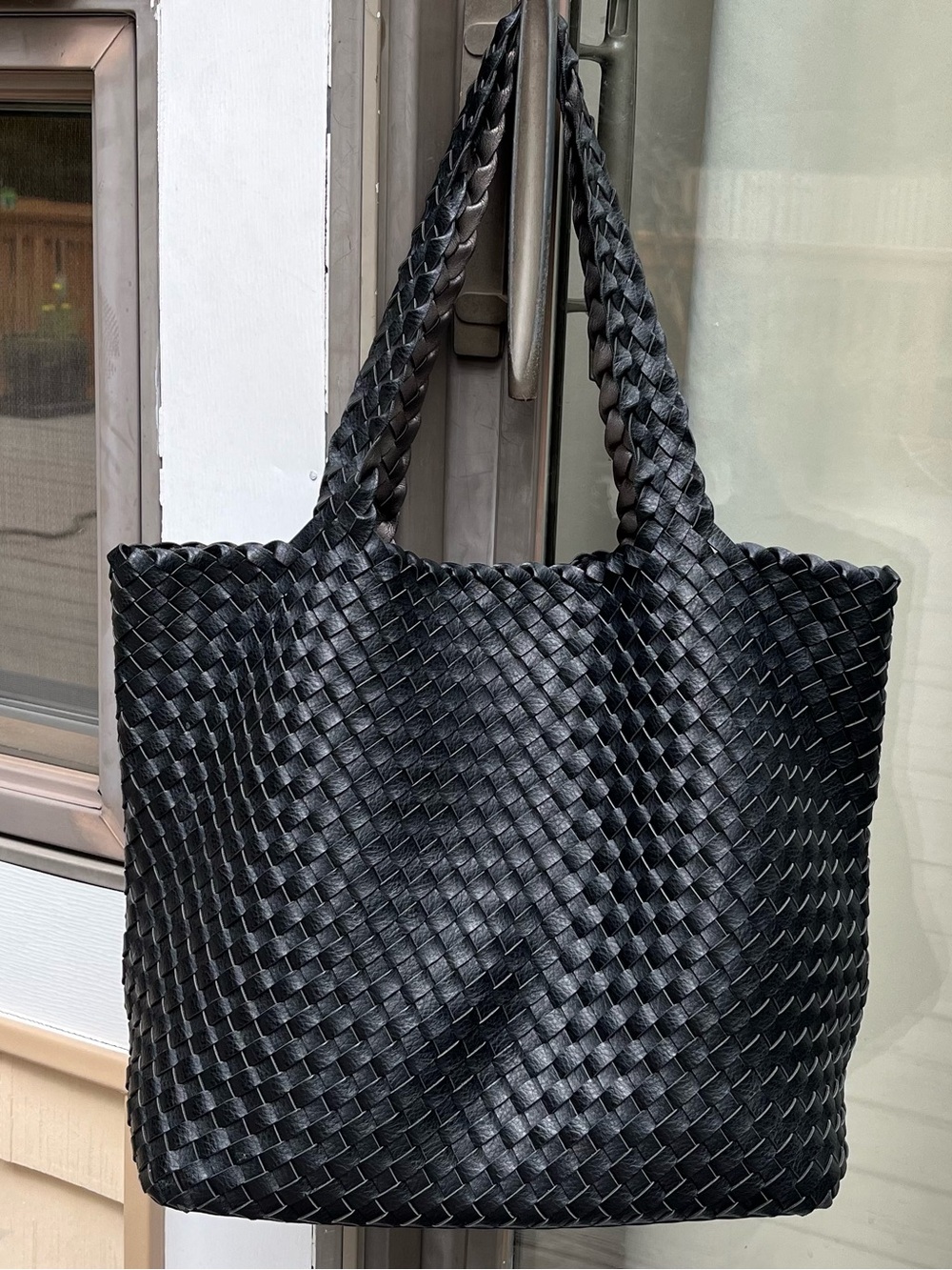 Ilse Jacobsen woven reversible tote in black and metallic gunmetal